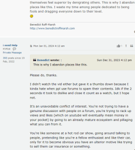 Typical forum fool using someone who does things as a whipping boy.